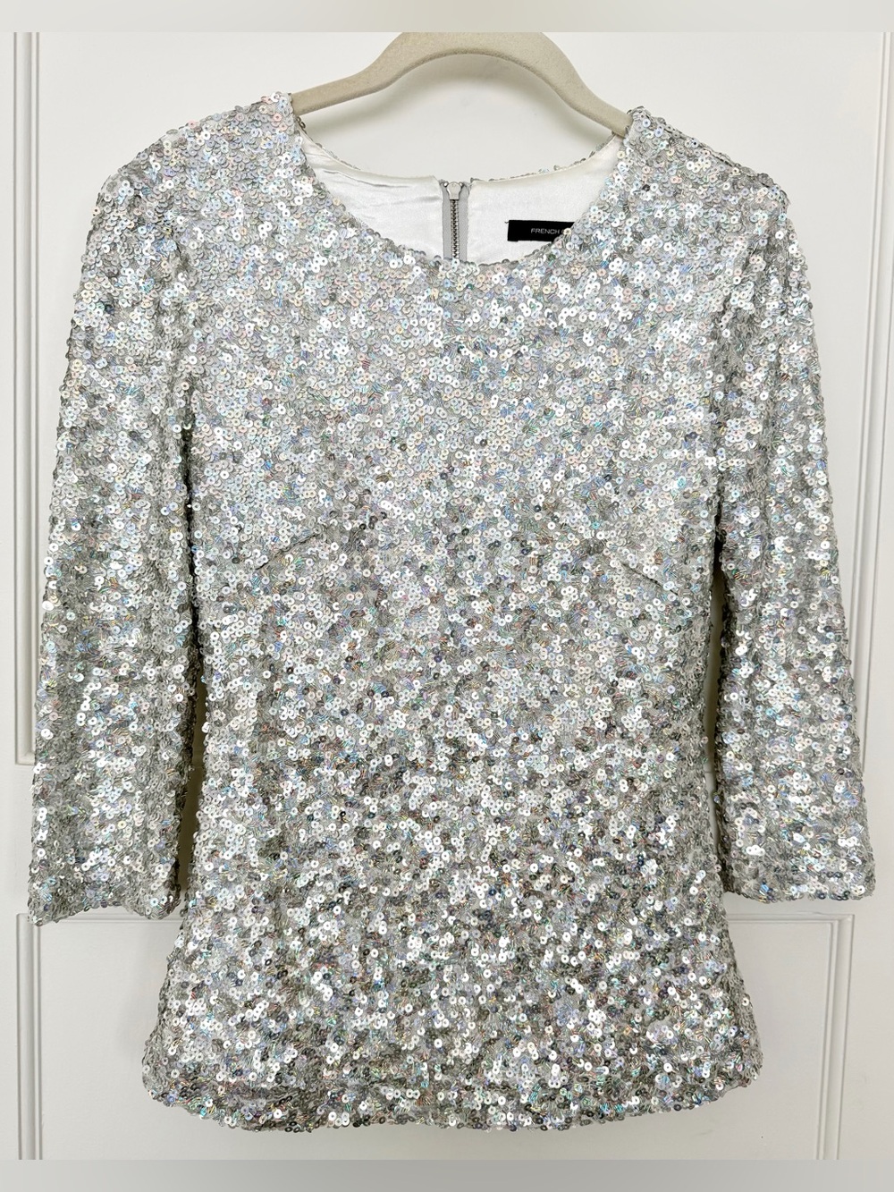 French Connection Sequin Scoop Neck Women's Top - Silver